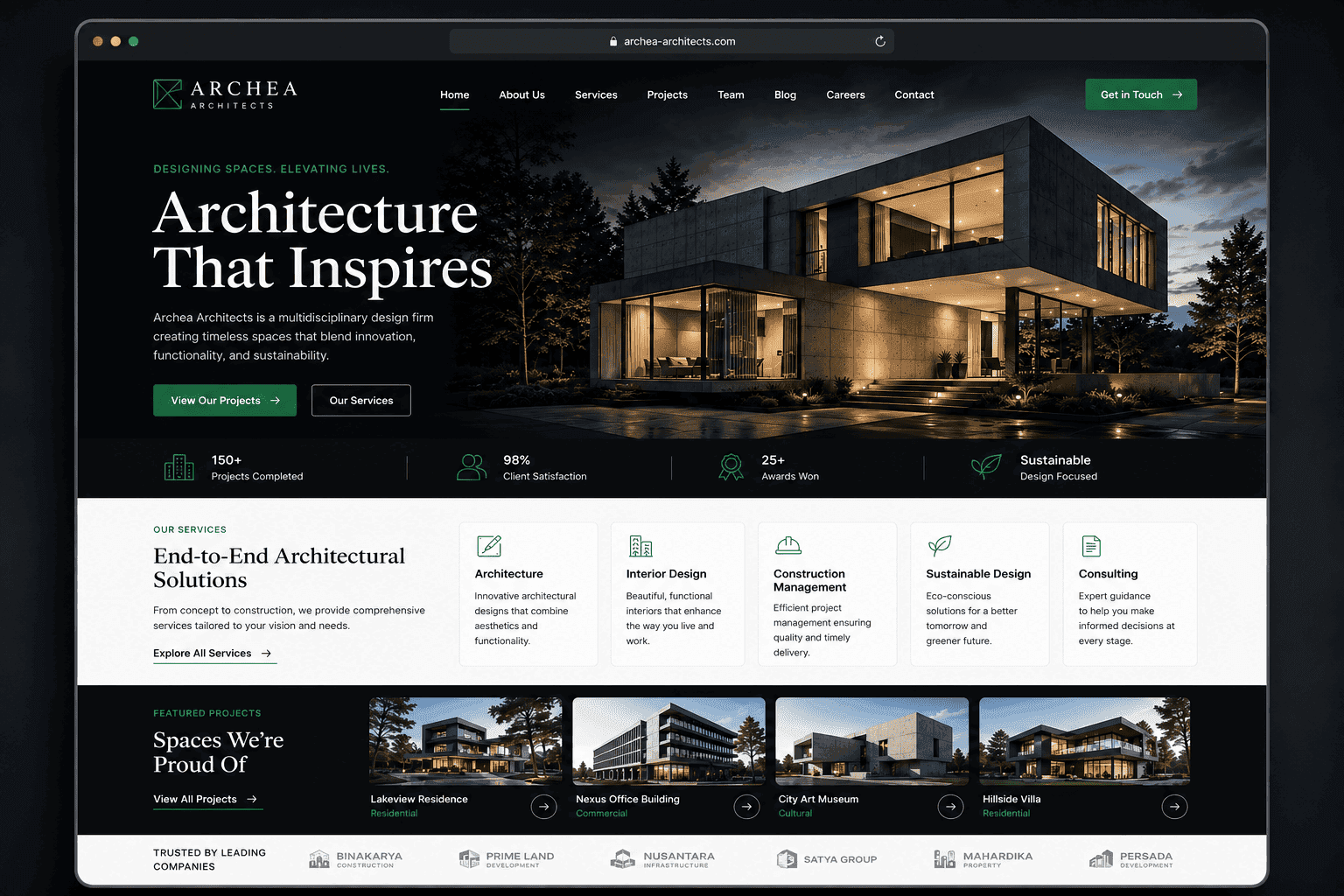 Generated architecture company website preview